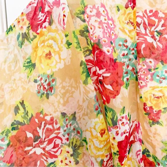 Angela Tomiye Hawaiian Floral Short Sheer Kimono Robe Coverup One Size - Picture 2 of 5